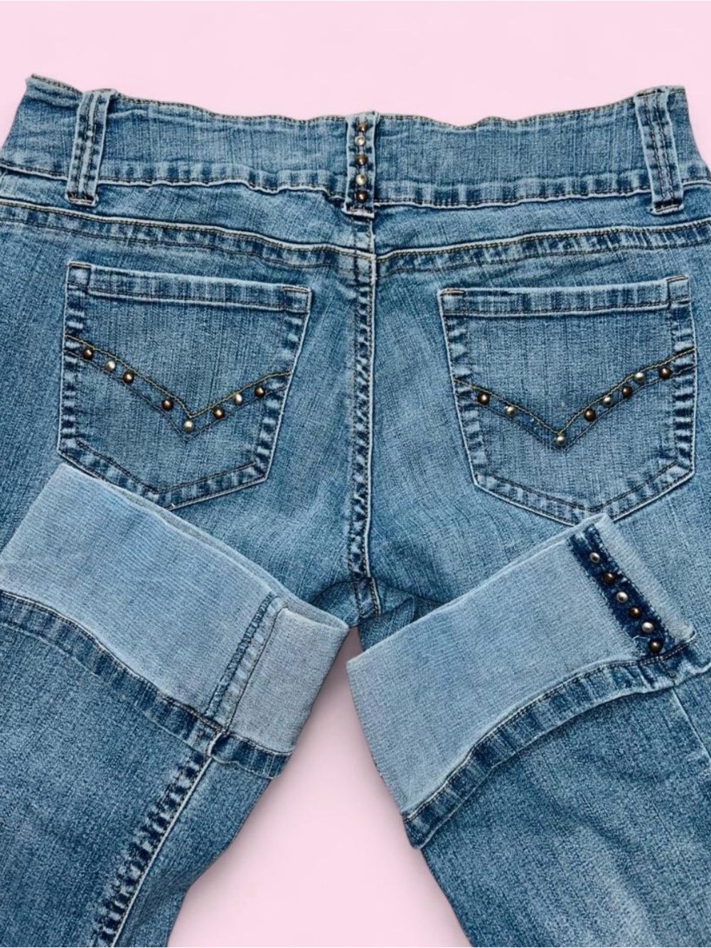 Bubblegum Light Blue Cropped Jeans with Studded Back Pockets
